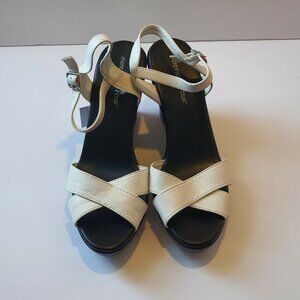 Montego Bay Club Wedge Heel Size 9 Sandals Black‎ White Straps Girls Strappy